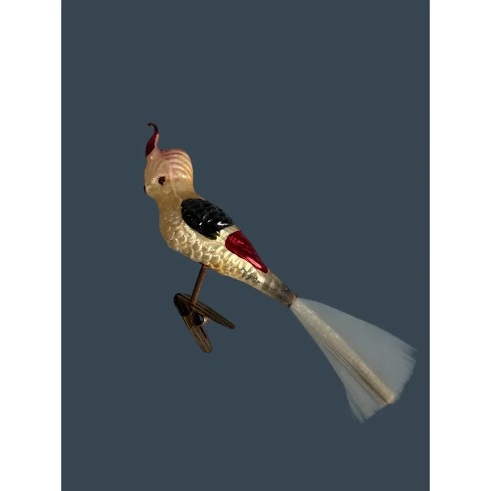 Vintage German Glass Cockatiel Clip Bird Ornament Spun Glass Tail Rare 6" - Picture 4 of 11